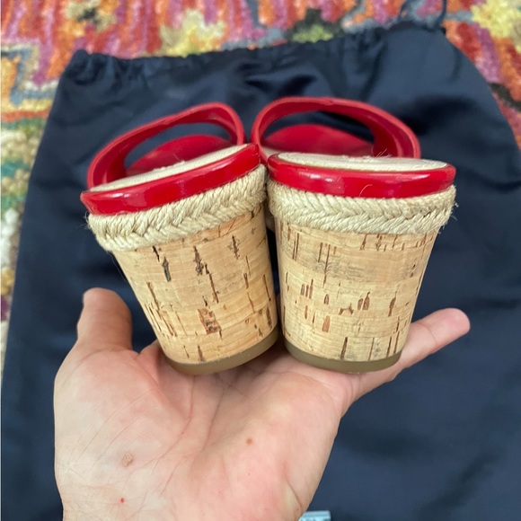 🌺🎉HP🌺🎉 NWOT Authentic Prada Wedge Mule Red Patent Leather Sandals - Picture 8 of 10